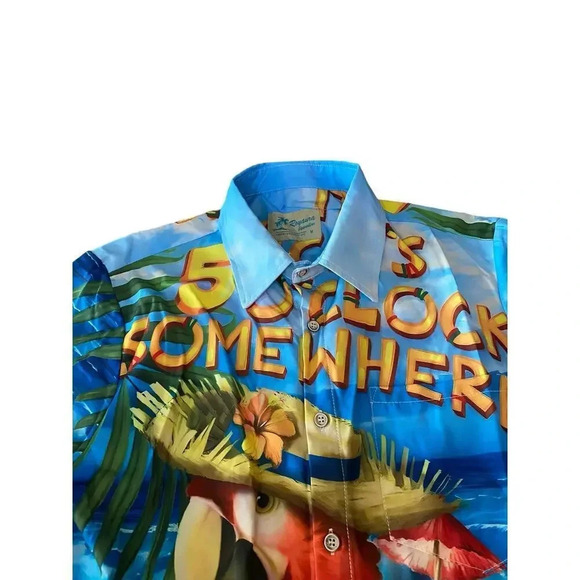 Royaura Men's Blue Short Sleeve Print Button Down Casual Shirt Size Medium - Picture 3 of 5